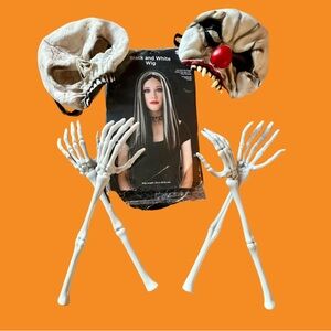 Halloween Masks and Witch Wig Skeleton Arms Serving Utensils Bundle